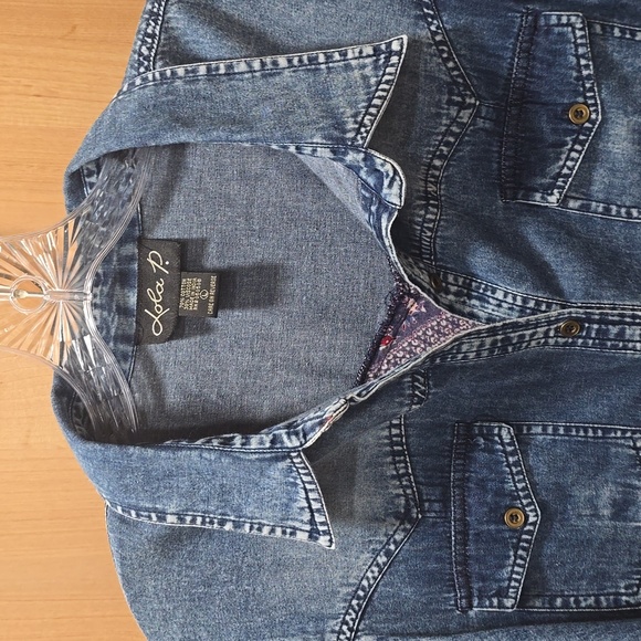 Super Cute Boho Western Denim Shirt dress by Lola P. Sz L - Picture 13 of 13